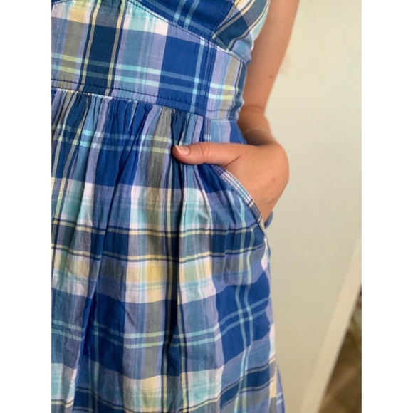 Small, Abercrombie & Fitch, plaid cross back summer dress with built in slip - Picture 2 of 12